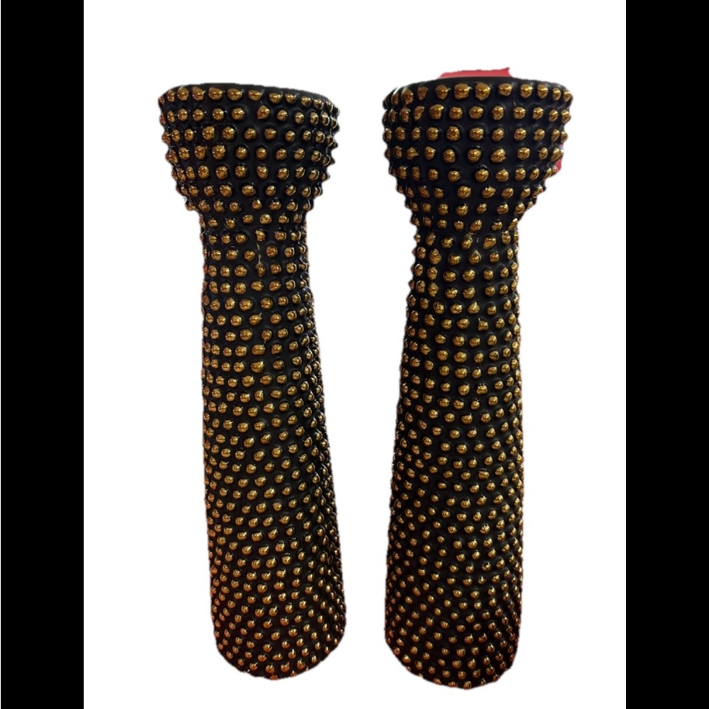 Two 16” candle holder black and gold